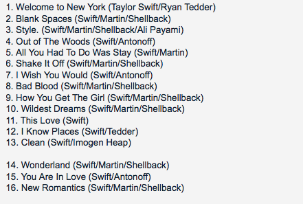 taylor swift songs list